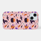 Schattige Paarse & Roze Halloween Patroon iPhone 15 Hoesje (Achterkant horizontaal)