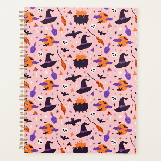 Schattige Paarse & Roze Halloween Patroon Planner (Voorkant)