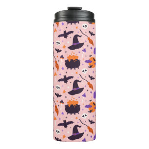 Schattige Paarse & Roze Halloween Patroon Thermosbeker