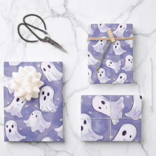Schattige Paarse spookpatroon Inpakpapier Vel
