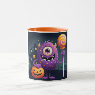 Schattige, paarse trick-or-treatmonster mok