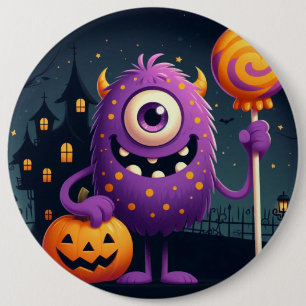 Schattige, paarse trick-or-treatmonster ronde button 6,0 cm