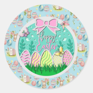 Schattige Paaseierenjacht en Kleurrijke Vlinders Ronde Sticker