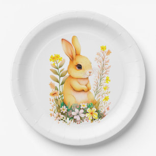 Schattige Paashaas & Bloemen op Wit Papieren Bordje