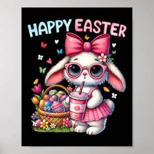 Schattige Paashaas Drinkt IJskoude Koffie Paasboog Poster