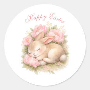 Schattige Paashaas Konijn Roze Blush Pioen Ronde Sticker