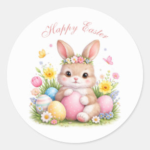 Schattige Paashaas Konijn Roze Blush Pioen Ronde Sticker