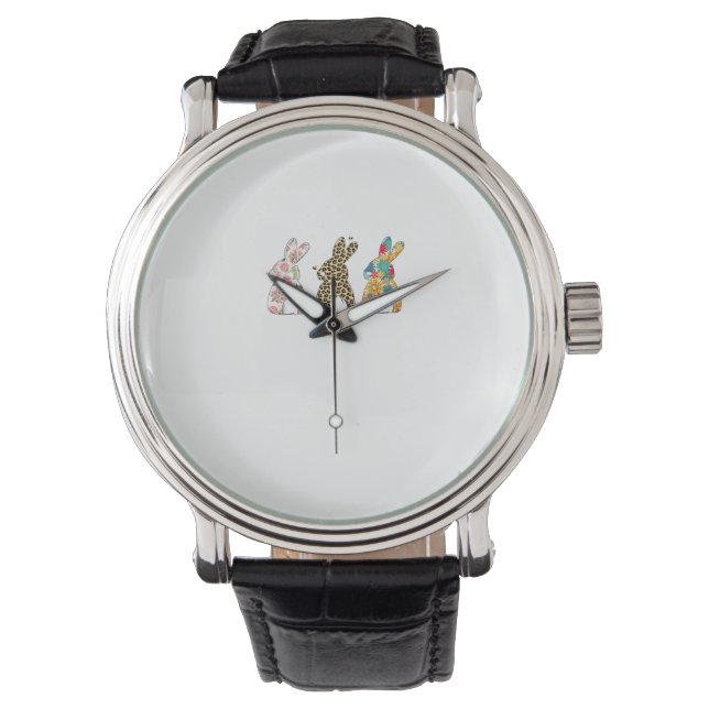 Schattige Paashaas Luipaard Konijn en Bloem Bunni Horloge (Voorkant)
