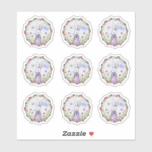 Schattige Paashaas Whimsical Watercolor Kunst Sticker