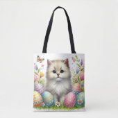 Schattige Paaskat Canvas tas – Waterverf Design (Voorkant)
