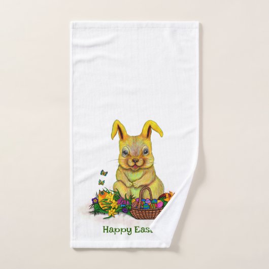 Schattige paaskonijn met eitjes en bloemen bad handdoek (Handdoek)
