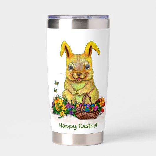 Schattige paaskonijn met eitjes en bloemen geïsoleerde drinkbeker (Voorkant)