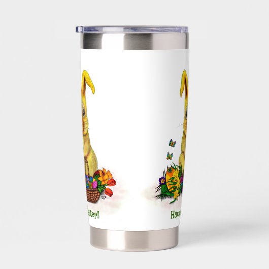 Schattige paaskonijn met eitjes en bloemen geïsoleerde drinkbeker (Rechts)