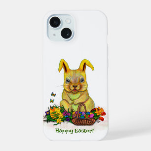 Schattige paaskonijn met eitjes en bloemen iPhone 15 hoesje