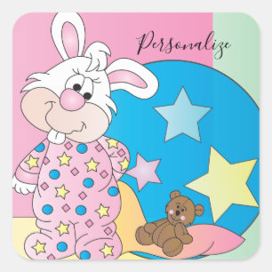 Schattige Paasmeisje Bunny Bedtime Tekeningen Vierkante Sticker