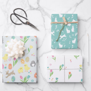 Schattige paasontwerp met konijnen en kuikens inpakpapier vel