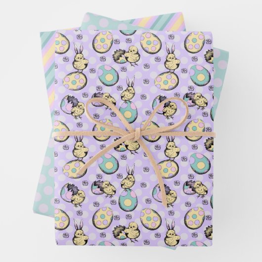 Schattige paastekening en pastelpaaspatroon inpakpapier vel (In situ)