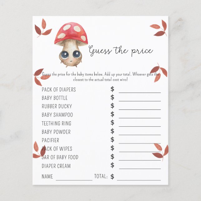 Schattige paddenstoel | Prijs gokken spel (Voorkant)