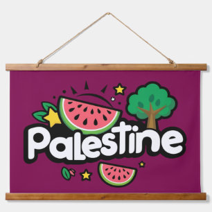 Schattige Palestijns woord omgeven door watermeloe Hangend Wandkleed