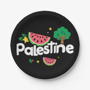 Schattige Palestijns woord omgeven door watermeloe Papieren Bordje