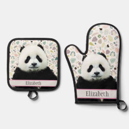 Schattige Panda Beer Animal Name  Pattern Ovenwant & Pannenlap Set