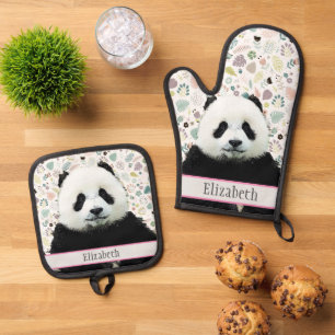 Schattige Panda Beer Animal Name  Pattern Ovenwant & Pannenlap Set