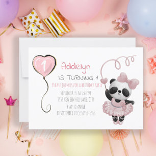 Schattige Panda Beer Ballerina Roze 1e Verjaardag Kaart
