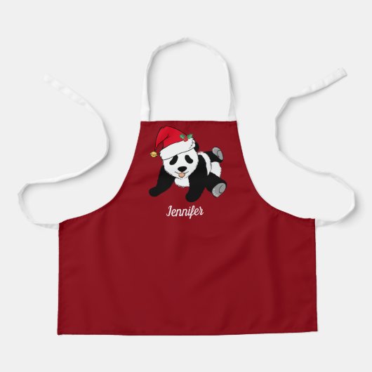 Schattige Panda Beer Custom Rode Kinder Kerst Schort (Voorkant)