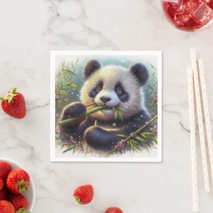 Schattige panda beer die bamboe eet servet