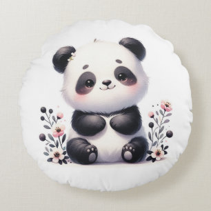 Schattige Panda Beer en bloemen Rond Kussen