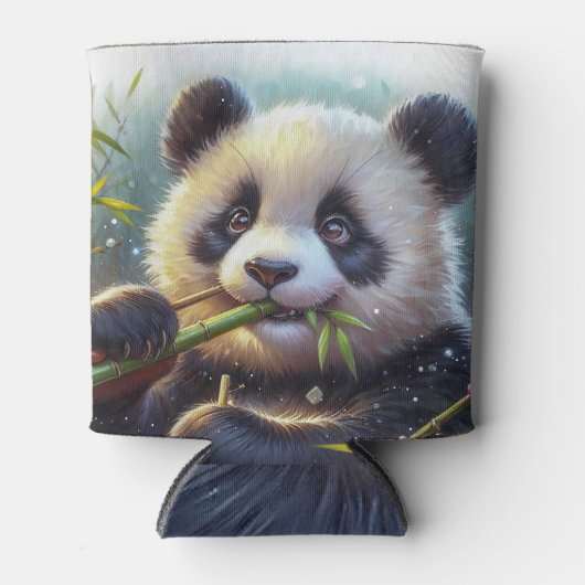Schattige Panda Beer Eten Bamboe Blikjeskoeler (Voorkant)