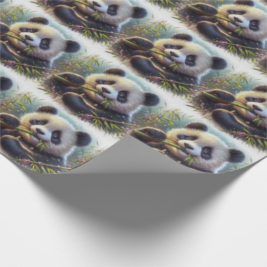 Schattige Panda Beer Eten Bamboe Cadeaupapier (Hoek)