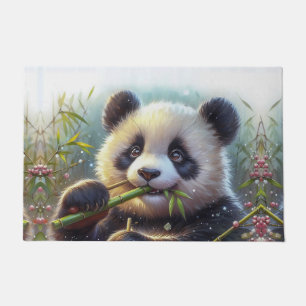 Schattige Panda Beer Eten Bamboe Deurmat