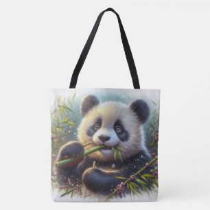 Schattige Panda Beer Eten Bamboe Draagtas