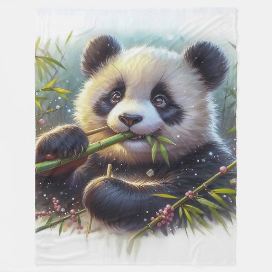 Schattige Panda Beer Eten Bamboe Fleece Deken (Voorkant)