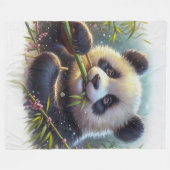 Schattige Panda Beer Eten Bamboe Fleece Deken (Voorkant (Horizontaal))