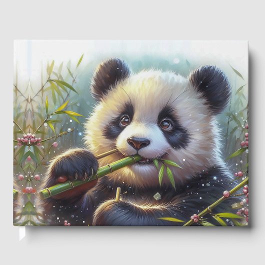 Schattige Panda Beer Eten Bamboe Gastenboek (Voorkant)