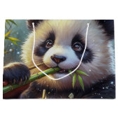 Schattige Panda Beer Eten Bamboe Groot Cadeauzakje (Voorkant)