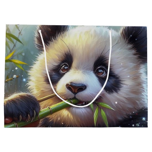 Schattige Panda Beer Eten Bamboe Groot Cadeauzakje (Achterkant)