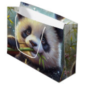 Schattige Panda Beer Eten Bamboe Groot Cadeauzakje (Voorkant Gekanteld)