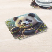 Schattige Panda Beer Eten Bamboe Kartonnen Onderzetters (Gekanteld)