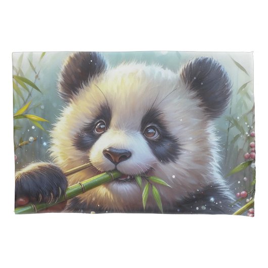 Schattige Panda Beer Eten Bamboe Kussensloop (Voorkant)