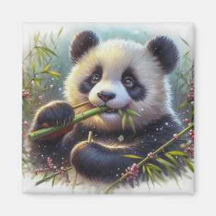 Schattige Panda Beer Eten Bamboe Magneet