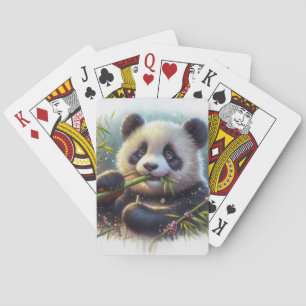 Schattige Panda Beer Eten Bamboe Pokerkaarten