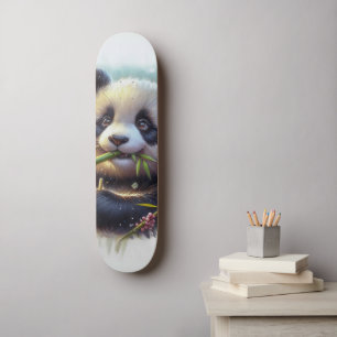Schattige Panda Beer Eten Bamboe Skateboard