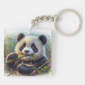 Schattige Panda Beer Eten Bamboe Sleutelhanger (Achterkant)