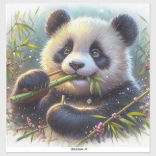 Schattige Panda Beer Eten Bamboe Sticker