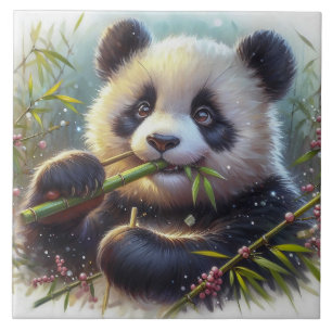 Schattige Panda Beer Eten Bamboe Tegeltje