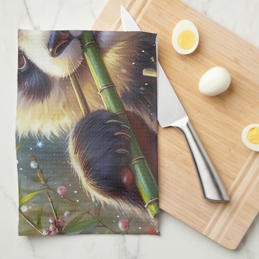 Schattige Panda Beer Eten Bamboe Theedoek (Quarter Fold)