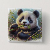 Schattige Panda Beer Eten Bamboe Vierkante Button 5,1 Cm (Voorkant)